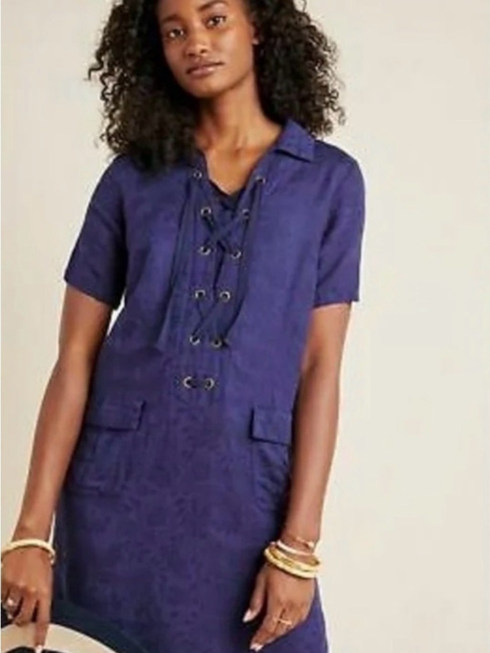 Anthropologie Finley Lace Up Navy Shift Dress - Size 6